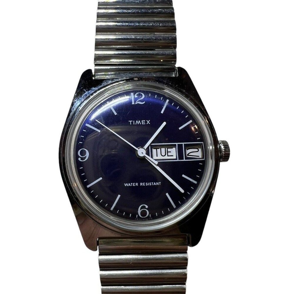 Vintage Timex Mechanical Winding Watch Navy Blue Working Day/date